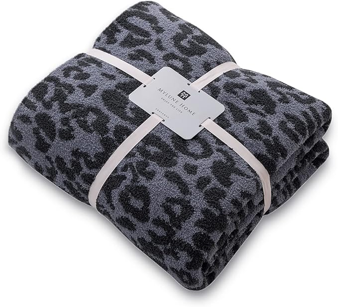 MH MYLUNE HOME Ultra Soft Leopard Throw Blanket (50x60 inches) Microfiber Blanket Plush Warm Reversible Cheetah Blanket Leopard Pattern Throw for Couch Bed Sofa - Dark Blue and Charcoal Gray, 50"x60"