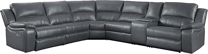Lexicon Pfeiffer 6-Piece Modular Power Reclining Sectional Sofa, Dual-End Recliner, Gray