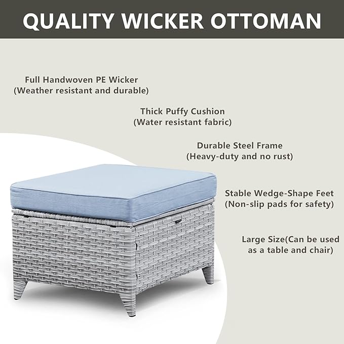 Rilyson Patio Furniture Swivel Chairs Set - 6 PC Wicker Rattan Outdoor Sectional Conversation Sets with 2 Rocking Chair,2 Ottoman,1 Sofa and 1 Loveseat for Porch Deck(Light Grey/Sky Blue)