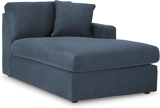 Signature Design by Ashley Modmax Stain Resistant Minimalist Modular Anti Sag Right-Arm Facing 4-Piece Sectional with Chaise, Loose Reversible Cushions and 2 Accent Pillows, Blue