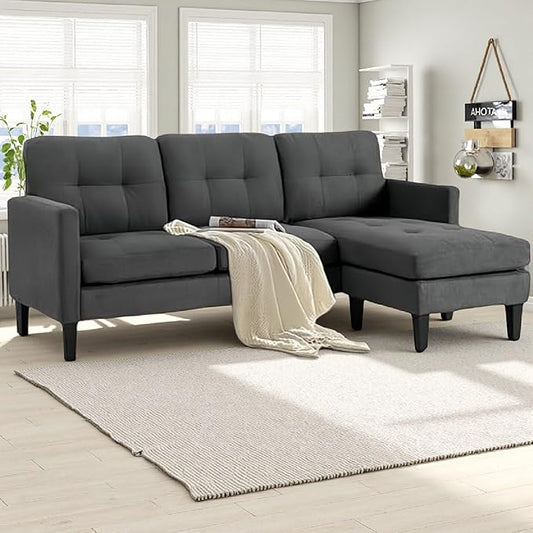 L Shaped Sectional Sofa with Movable Ottoman, Lounge Sectional Sleeper Sofa Couch for Apartment & Small Space, Small Couch for Living Room, Dark Gray