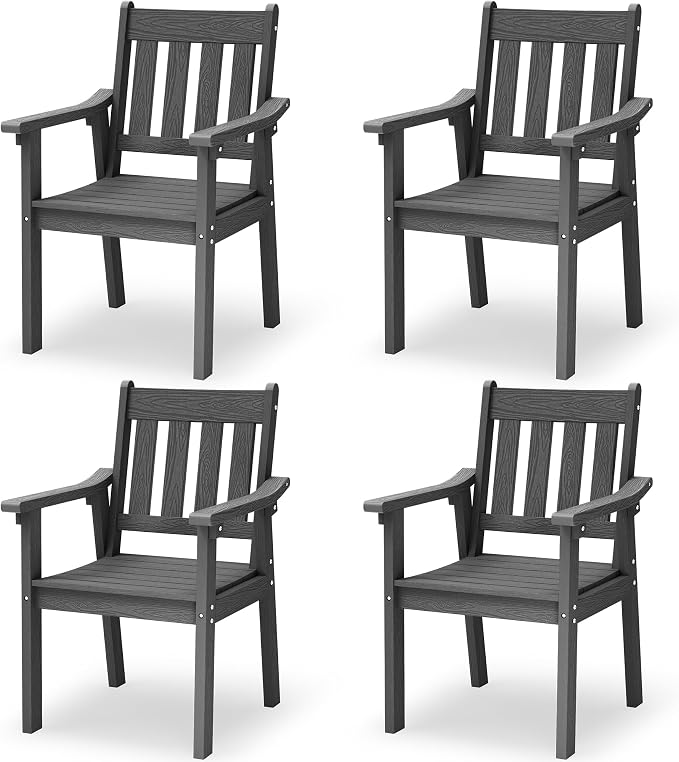 YEFU Patio Dining Chairs Set of 4: All Weather Outdoor Dining Chairs with Wide Curved Seat and Backrest - Outdoor Furniture Plastic for Outside Backyard/Garden/Porch/Deck 350lbs Capacity Grey by YEFU