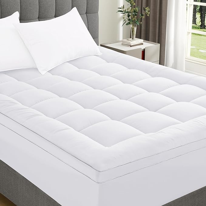 2~3In Mattress Topper King Size Breathable Filled Soft Fluffy Supportive for Back Pain Relief, Bed Mattress Pad Pillow Topper with Extra Thick Padded Protector for 8"-21" Deep Pocket