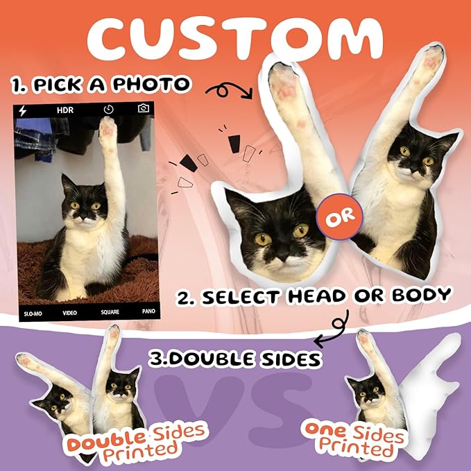 Bemaystar Custom Pillow-Custom Face Pillow, Personalized Pillow Dog Cat Shaped, Custom Pillows with Picture, Personalized Gifts for Family and Friends(8 Inch, One Side)