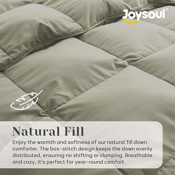 Joysoul King Size Down Comforter - All Season Ultra Soft Goose Down & Feather Fiber Fill, Luxury Hotel Sage Green Duvet Insert with Corner Tabs (104" X 88")