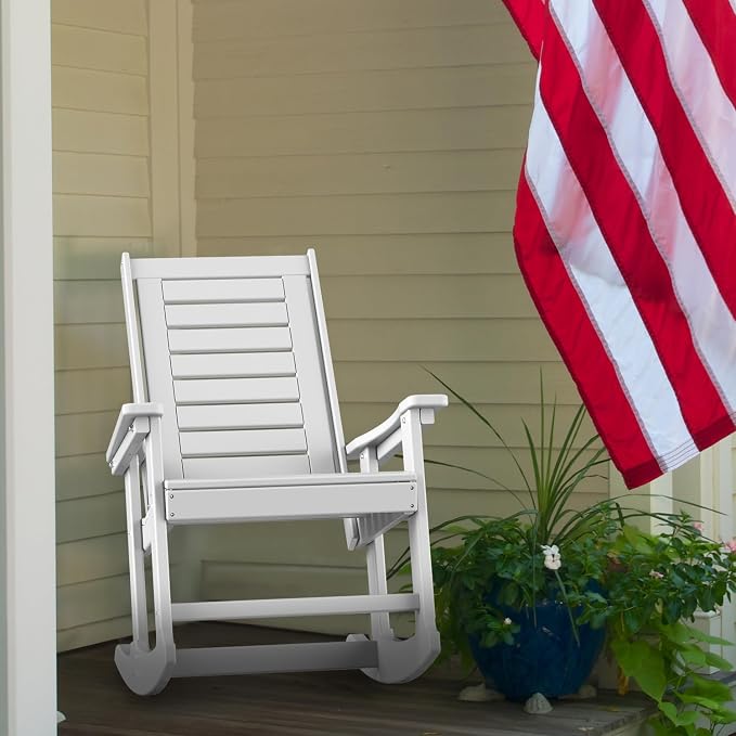 GREENVINES Outdoor Rocking Chairs | Set of 2 | Porch Rocker | HDPE Plastic | White | Oversized Rockers | High Back | Big & Tall | Ladder Back | for Patio Outside Backyard Balcony Garden - Image 4
