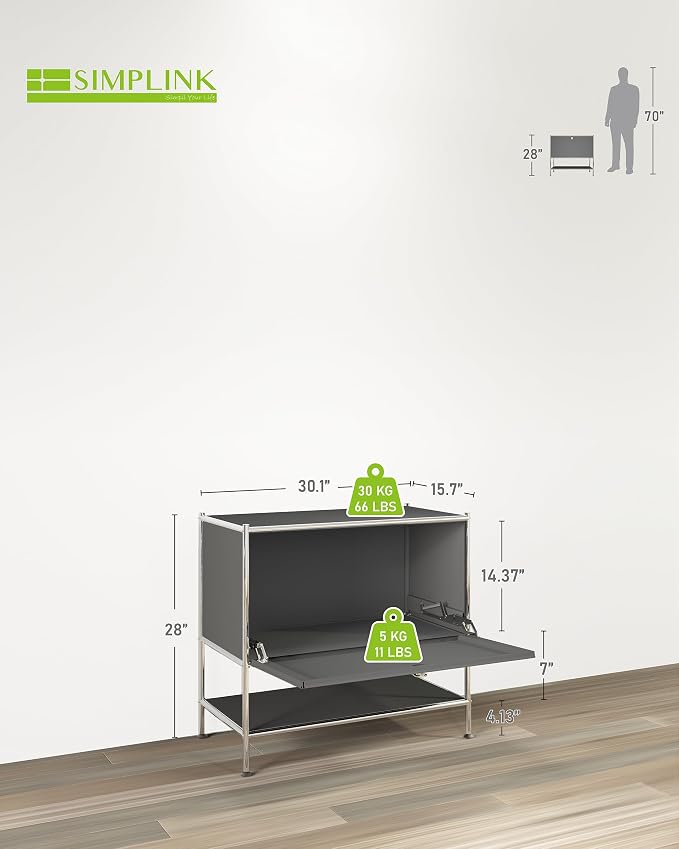Metal Sidetable with Flap Door, 27.5" Height - DIY Modern Furnishing for Home, Office, Foyer, Bedroom - Night Stand, Book Shelf, Bookshelf, Cube Storage Organizer, Bedside Table (Grey) - Image 3