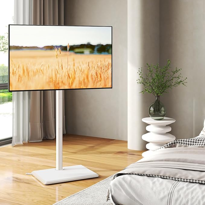 TVON Floor TV Stand with Mount for Most 32-60 Inch TVs up to 88lbs, Height Adjustable TV Floor Stand with Wood Base for Space Saving, Tall Floor TV Stand for Bedroom, Corner & Living Room, White - Image 6