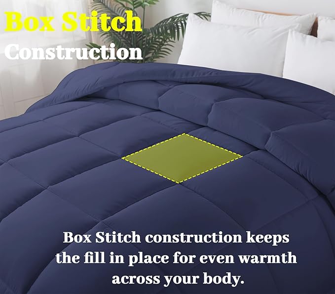 BedTreat Down Alternative Comforter Queen Duvet Insert with Corner Tabs, All Season Quilted Bed Comforter Box-Stitched Queen Comforter Blue，Machine Washable Microfiber Bedding