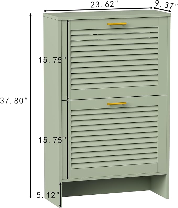 Shoe Cabinet Storage, Hidden Shoe Organizer, Modern Freestanding Organizer with 2 Flip Drawers Louvered Shoe Cabinet for Entryway (Green, 2 Drawers) - Image 2
