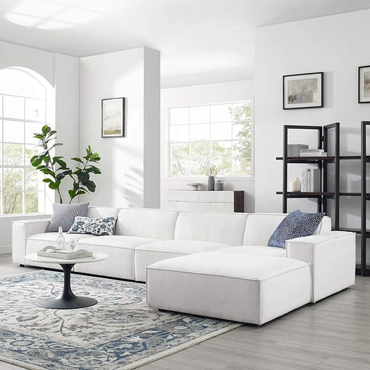 Modway Restore 5-Piece Upholstered Sectional Sofa in White
