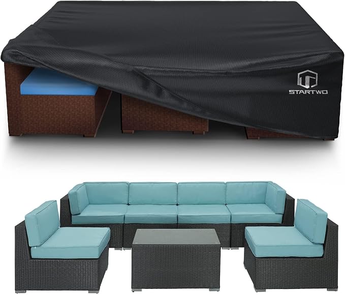 STARTWO Patio Furniture Covers Waterproof, Outdoor Furniture Set Cover for 7-12 Seats Sectional Sofa Table Chairs Anti-UV Tear-Resistant 500D Heavy Duty,110"x84"x28", Black by STARTWO