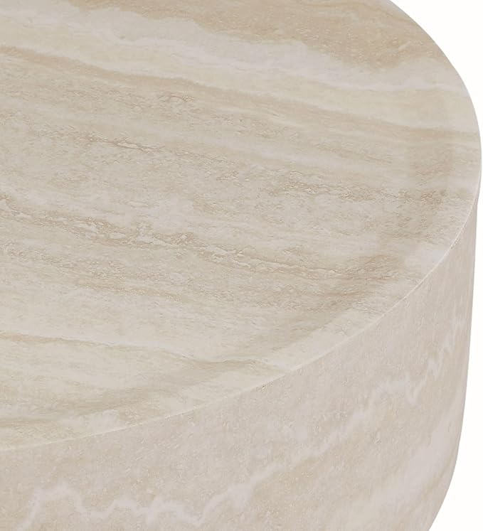 Round Coffee Table Modern Marble Grain Drum Coffee Table Circle Fiberglass Accent Center Table Modern Living Room Tea Table