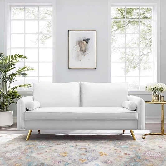 Modway Revive Performance Velvet Sofa, White , 32.5 x 72 x 33.5