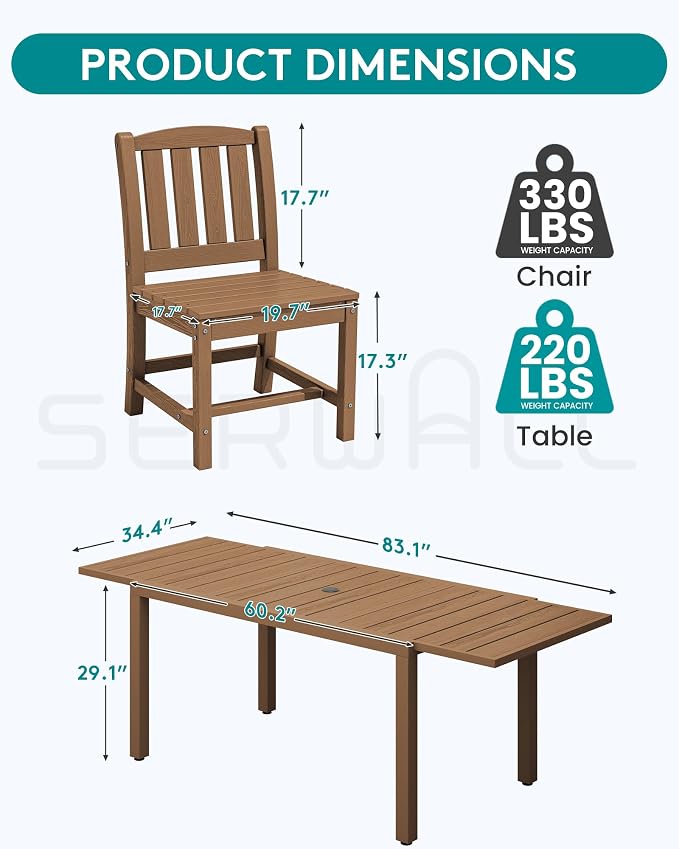 SERWALL Outdoor Dining Chairs Set of 4, All-Weather HDPE Patio Armless Chairs Suitable Outdoor Dining Table, Brown - Image 6