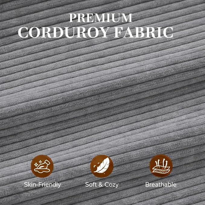 Shintenchi Futon Sofa Bed Convertible Couches L Shaped, 4‑in‑1 Sectional Sleeper Sofa Pull Out Couches for Living Room, Multifunctional Couch with Storage Chaise Corduroy Fabric, Light Gray