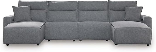 Signature Design by Ashley ModMax II Stain Resistant Modern Modular 4-Piece Power Reclining Sectional with Chaise, Adjustable Headrest, USB Ports and 2 Accent Pillows, Gray