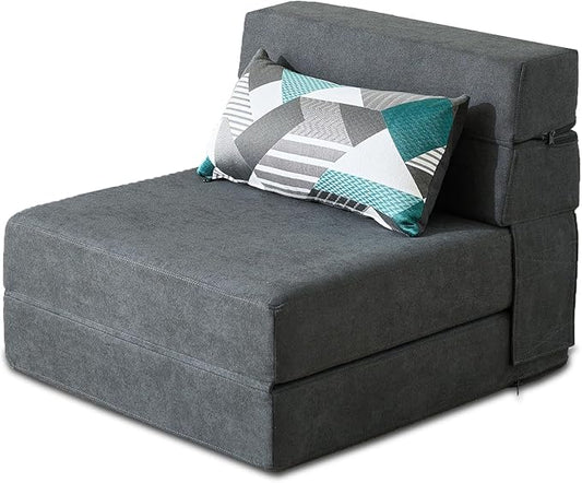 Folding Sofa Bed Single Size with Pillow Memory Foam Convertible Sleeper Chair Floor Couch Futon Lazy for Living Room Home Office Guest Beds Apartment Upstairs Loft, Dark Gray