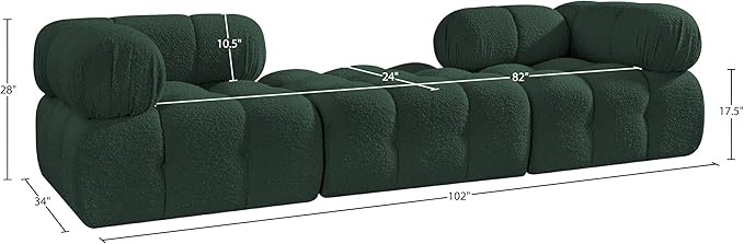 Meridian Furniture 611Green-S102D Ames Collection Modern | Contemporary Modular Sectional with Rich Green Boucle Fabric, Modular to Create Infinite Configurations, 102" W x 34" D x 28" H, Green