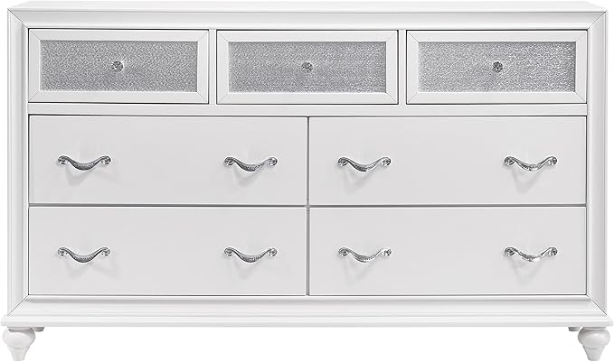 Coaster Home Furnishings Barzini Modern Classic 4-Piece Bedroom Set Leatherette Upholstered Eastern King Size Panel Bed Frame 56-inch Headboard White 205891KE-S4