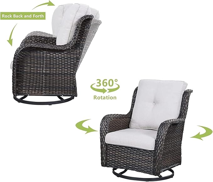 HUMMUH 7 Pieces Patio Furniture Set with Fire Pit Table Outdoor Conversation Set PE Wicker Patio Couch Swivel Glider Chairs Ottomans for Balcony Garden,Lawn,Deck