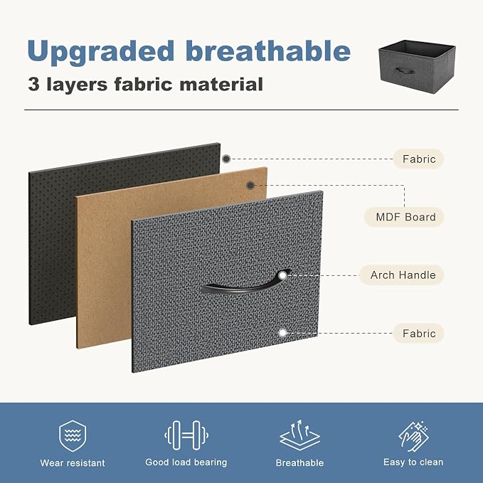 DUMOS Dresser for Bedroom, 10 Storage Drawers, Wide Fabric Closet Chests Organizer Tower Furniture with Wooden Top Metal Frame for Clothes, Guest Room, Living Room, Hallway, Entryway - Image 5