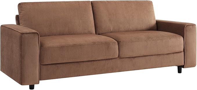 AC Pacific Derek 3 Piece Modern Corduroy Couches for Living Room, Tufted Sofas with Plush Upholstery, High-Density Foam, Sleek Black Legs, Durable Wooden Frame, Sofa, Loveseat and Chair Set, Brown