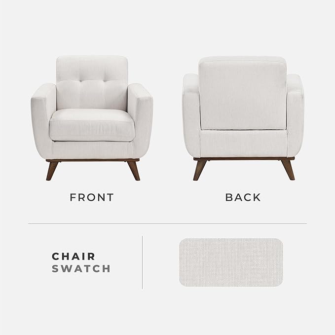 Lexicon Modern Accent Chair, Textured Fabric Upholstered Armchair with Brown Wood Legs, Track Arms, Tufted Chair Back for Living Room/Office/Waiting Room, Beige