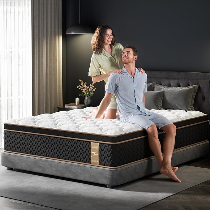 Firm Queen Mattress 10 Inch, Cooling Hybrid Bed in a Box, 7-Zones Individual Pocket Spring, Motion Isolation, Targeted Hip/Shoulder/Lumbar Support, Fiberglass-Free, 365-Night Trial, CertiPUR-US