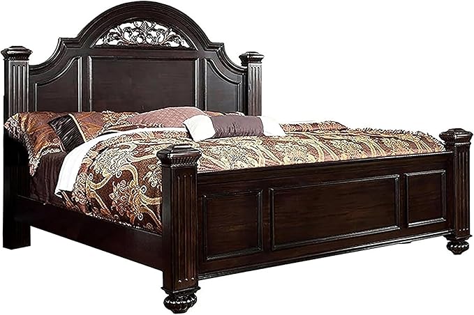 24/7 Shop at Home Syracuse 6-Piece Traditional Solid Wood Bedroom Set with Chest, Mirrored-Dresser and 2 Nightstands, Box Spring Required for Bedroom, Guest Room, Queen, Walnut