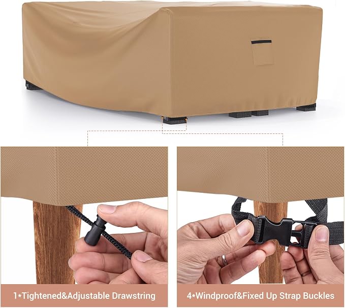 Mrrihand Heavy Duty Patio Furniture Covers, Outdoor Furniture Covers Waterproof Sectional Sofa Set , Patio Table and Chair Set Cover 128"L×83"W×28"H,Brown - Image 4