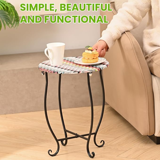 Patio Side Table, Versatile 14" Round Side Table Metal Stand for Balcony Yard Porch Bedside Rocking Chair and Pool Chair, Weather Resistant Accent Table for Indoor Outdoor Use, Easy Assembly - Image 4