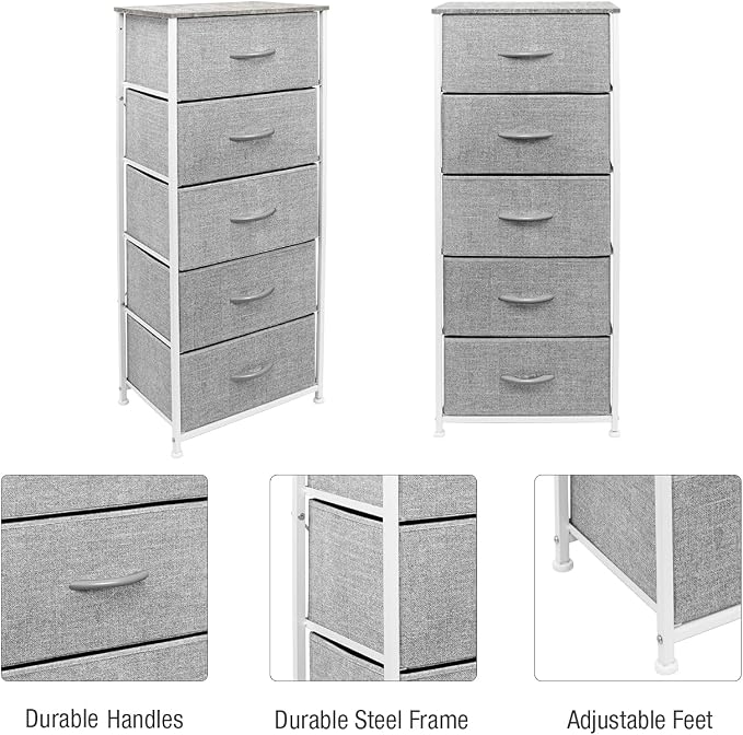 Sorbus Nightstand with 5 Drawers - Bedside Furniture & Night Stand End Table Dresser with Steel Frame, Wood Top, Easy Pull Fabric Bins for Home, Bedroom Accessories, Office & Dorm - Image 6