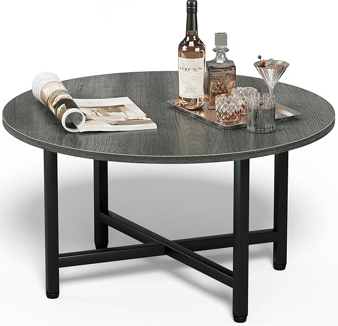 Coffee Table, 23.6" Coffee Tables for Living Room, Round Coffee Table with Metal Frame, Floor Table for Sitting on The Floor, Home, Office, Elegant Gray