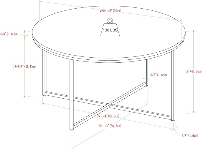 Walker Edison Modern Glam Round Accent Faux White Marble Coffee Table with Gold X-Base, 35.5 Inch
