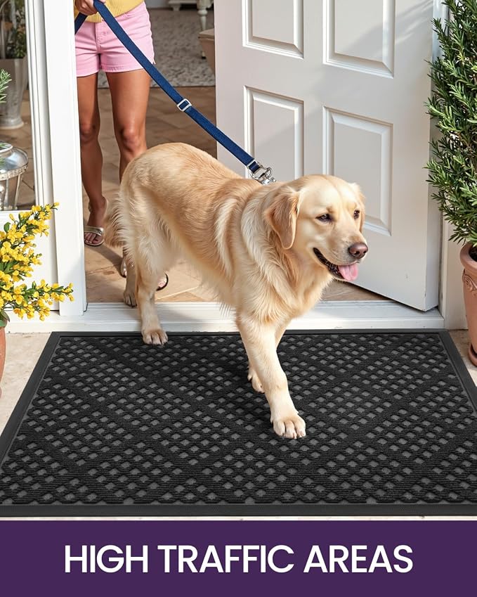 DEXI Front Door Mat Outside Entrance, 2x3 ft Entryway Rubber Back Doormat Heavy Duty, Non Slip Low Profile Welcome Entry Mats for Inside House Floor Exterior Patio, Black - Image 7