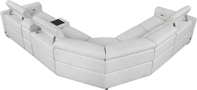 Lexicon Power Reclining Sectional Couches for Living Room-Modular Sectional Sofa, Wall Hugger,3 Recliner Seats, Console Cup Holders, Power Headrests, Charging Ports, 5 Seater Couch, Chenille Cloud