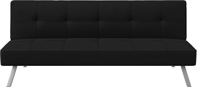 Serta® Rane Futon Sofa Bed 66.1", 3-in-1 Convertible Couch Sleeper for Small Spaces, Tufted Back, Twin Size Guest Bed, Black Woven Fabric