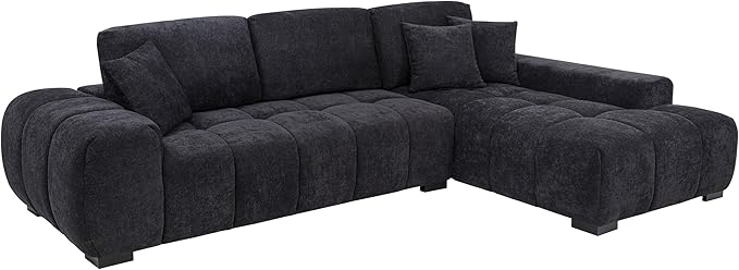 Coaster Home Furnishings - Octavia - Wood - Upholstered Sectional Sofa with Waterfall Seating, Grid Tufting, Reversible Back Cushions and Accent Pillows - Living Room - Black - 511061