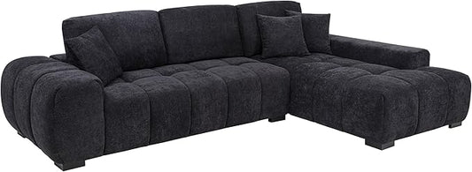 Coaster Home Furnishings - Octavia - Wood - Upholstered Sectional Sofa with Waterfall Seating, Grid Tufting, Reversible Back Cushions and Accent Pillows - Living Room - Black - 511061