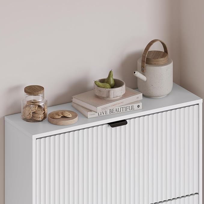 BORNOON Entryway Shoe Cabinet with 3 Flip Drawers, Narrow Shoe Organizer Cabinet with Fluted Panel and Adjustable Shelves for Foyer, Hallway - Image 5