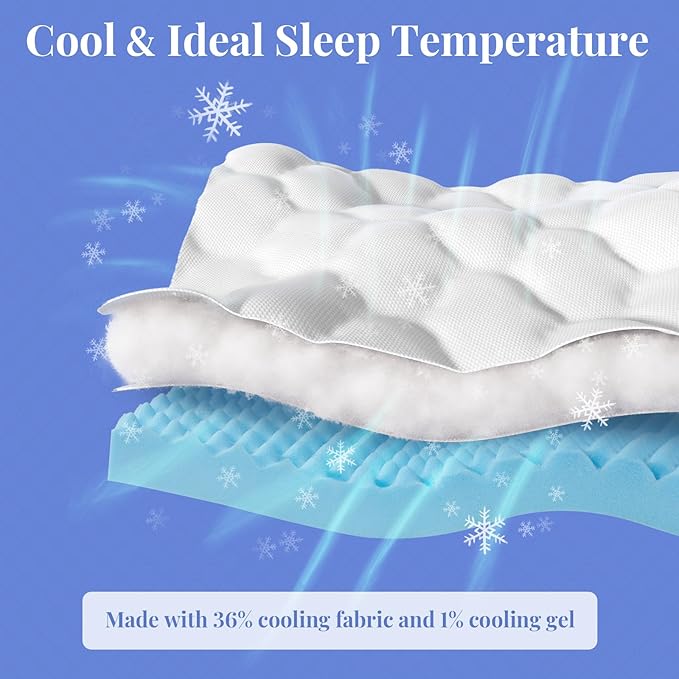 OhGeni Cooling 5 Inch Twin Size Dual Layer Mattress Topper, 3 Inch Egg Crate Gel Memory Foam, 2 Inch Soft Pillow Top Pad, Bedroom Cover for Kid Mattresses, Extra Comfortable Sleep and Back Pain Relief