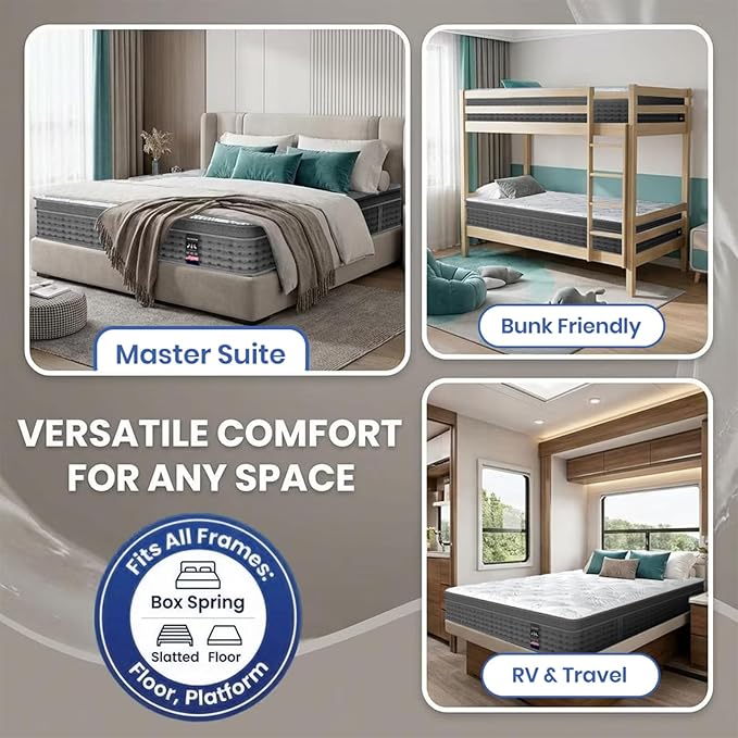 Queen Mattress 14" Hybrid Mattress - Medium-Plush Support - Made in USA - Individually Pocketed Coils & CertiPUR-US Foam - Fiberglass-Free - Bed in a Box