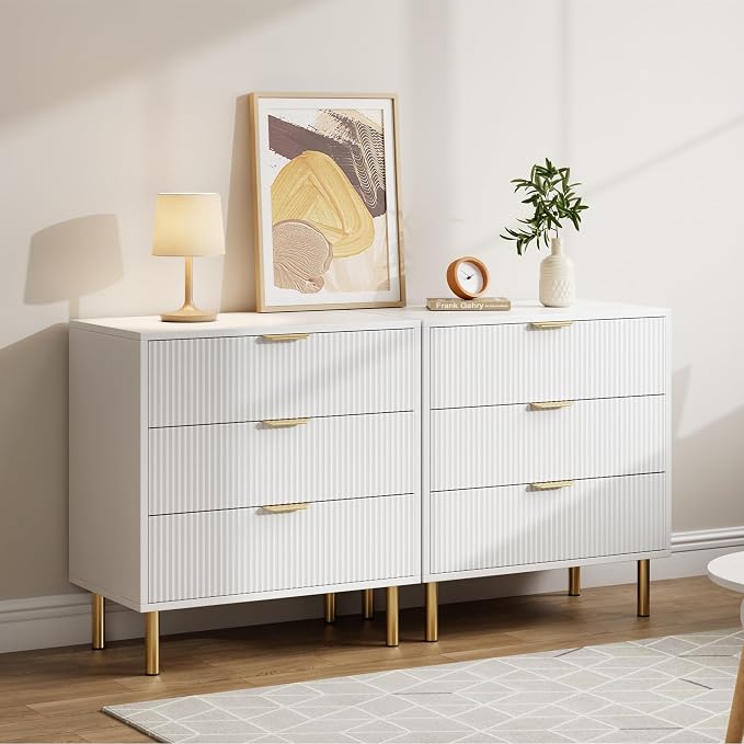 GarveeHome White Dresser, Modern 3 Drawer Dresser for Bedroom with Gold Handle and Large Drawer, Wood Double Chest of Drawers and Storage Organizer for Living Room, Hallway, Entryway - Image 5
