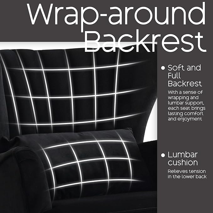 Modern Accent Chairs Set of 2, Comfy Wingback Armchair with Pillow Upholstered Shell Chair Reading Chair for Bedroom, Living Room, Small Spaces Black