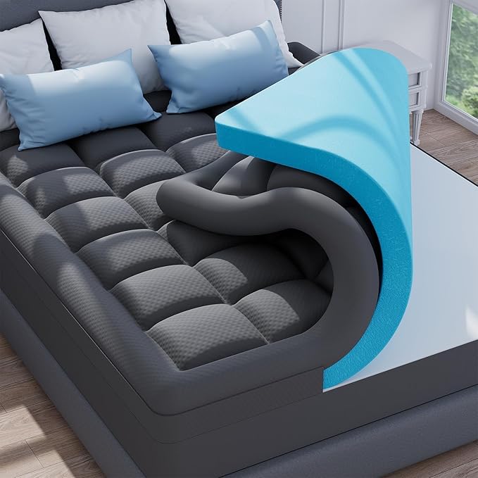 ELEMUSE Dual Layer 3 Inch Memory Foam Mattress Topper King, 2 Inch Cooling Gel Memory Foam Plus 1 Inch Down Alternative Pillowtop Mattress Pad with Cooling Cover, Soft Comfort Support, Grey