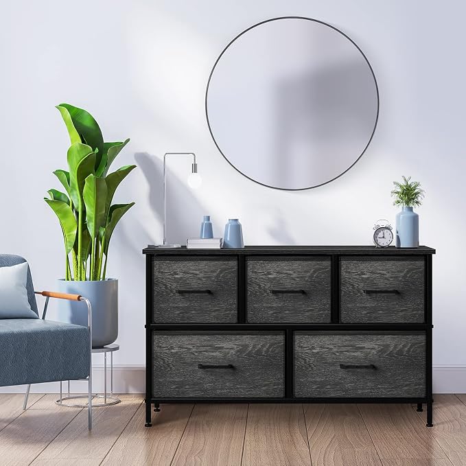 Sorbus Dresser with 5 Faux Wood Drawers - Wide Storage Unit Chest Organizer for Clothes - Bedroom, Living Room, Closet, & Dorm TV Stand Furniture - Steel Frame, Wood Top, & Easy Pull Fabric Bins - Image 6