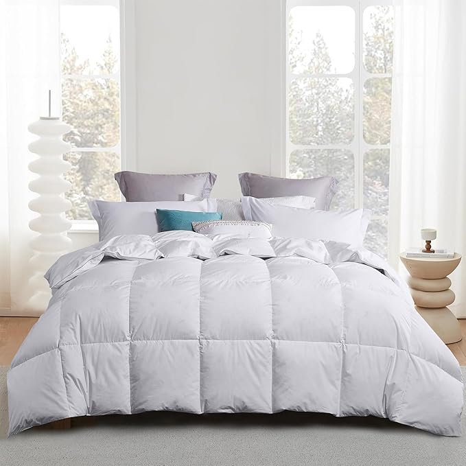 Martha Stewart 240 Thread Count White Goose Down and Feather Comforter - All Season Warmth Duvet Insert with Corner Tabs Made in USA - Twin Size