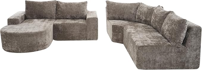 Ball & Cast Oversized Modular Sectional Sofa Cloud Couch,141.7" Modern Upholstered Couch w/Deep Seat Comfy Couches,Minimalist Sleeper Sofas,for Living Room,Apartment,Brown