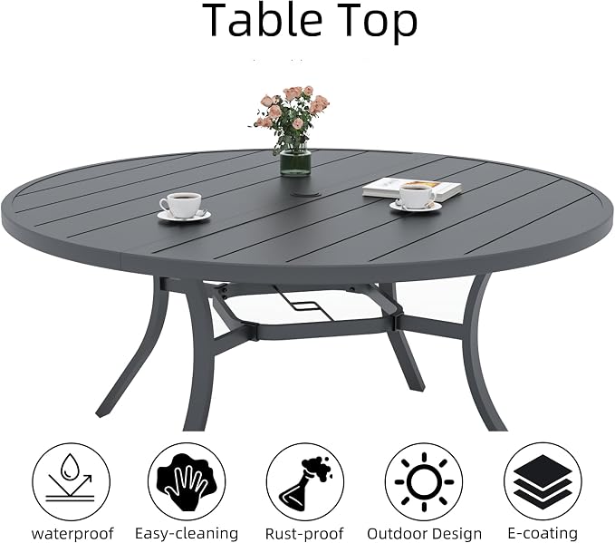 Anmutig Grey Textilene Outdoor Patio Swivel Rocker Chairs with 54" Metal Round Table Dining Set 7 Piece - Style2 - Image 3